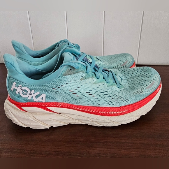 Hoka Shoes - HOKA Clifton 8 Women's Aqua Blue Athletic Shoes, Sneakers